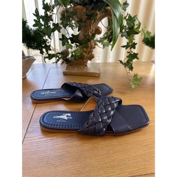 Activ-Pro Size 9-10 Womens Navy Blue Square Toe Braided Strap Slide Sandals - Picture 4 of 12